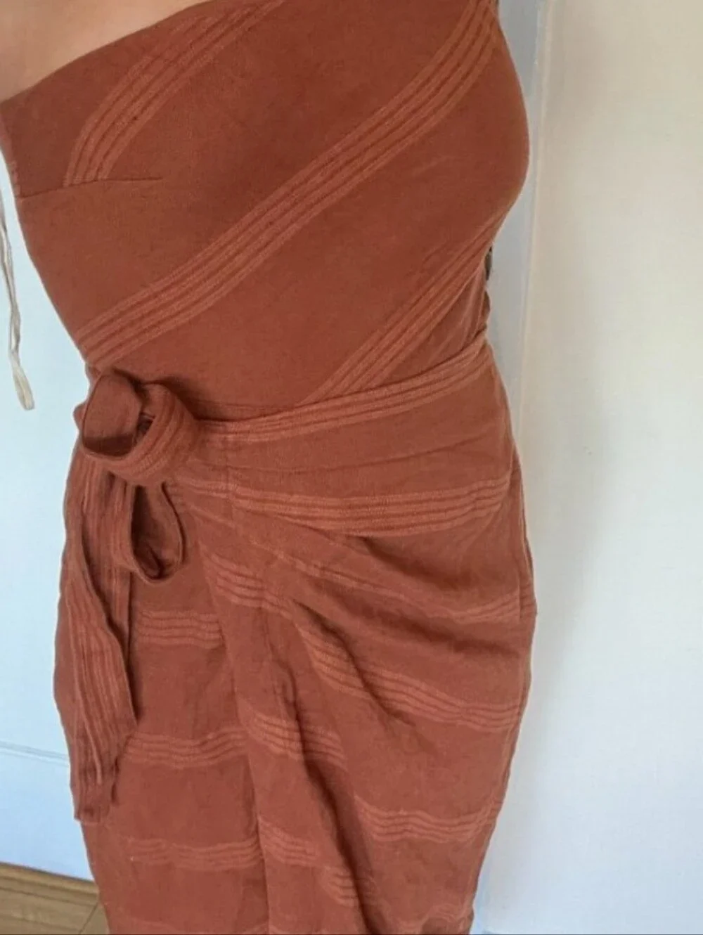 Free People One-Shoulder Wrap Dress in Rust - Picture 6 of 10